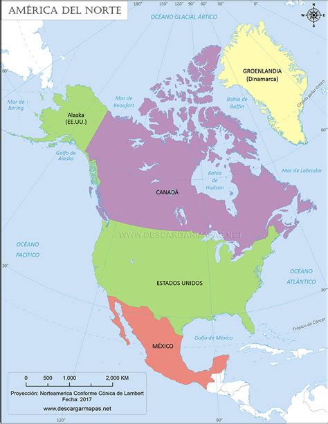 Mapa de america del norte - Mapa de America del Norte. El sitio web español.mapsofworld provee varios mapas de América del Norte proporcionando datos elaborados sobre las diversas funciones del continente en términos de geografía y otros aspectos importantes. El continente americano se encuentra en la parte norte (noroeste) del mundo.